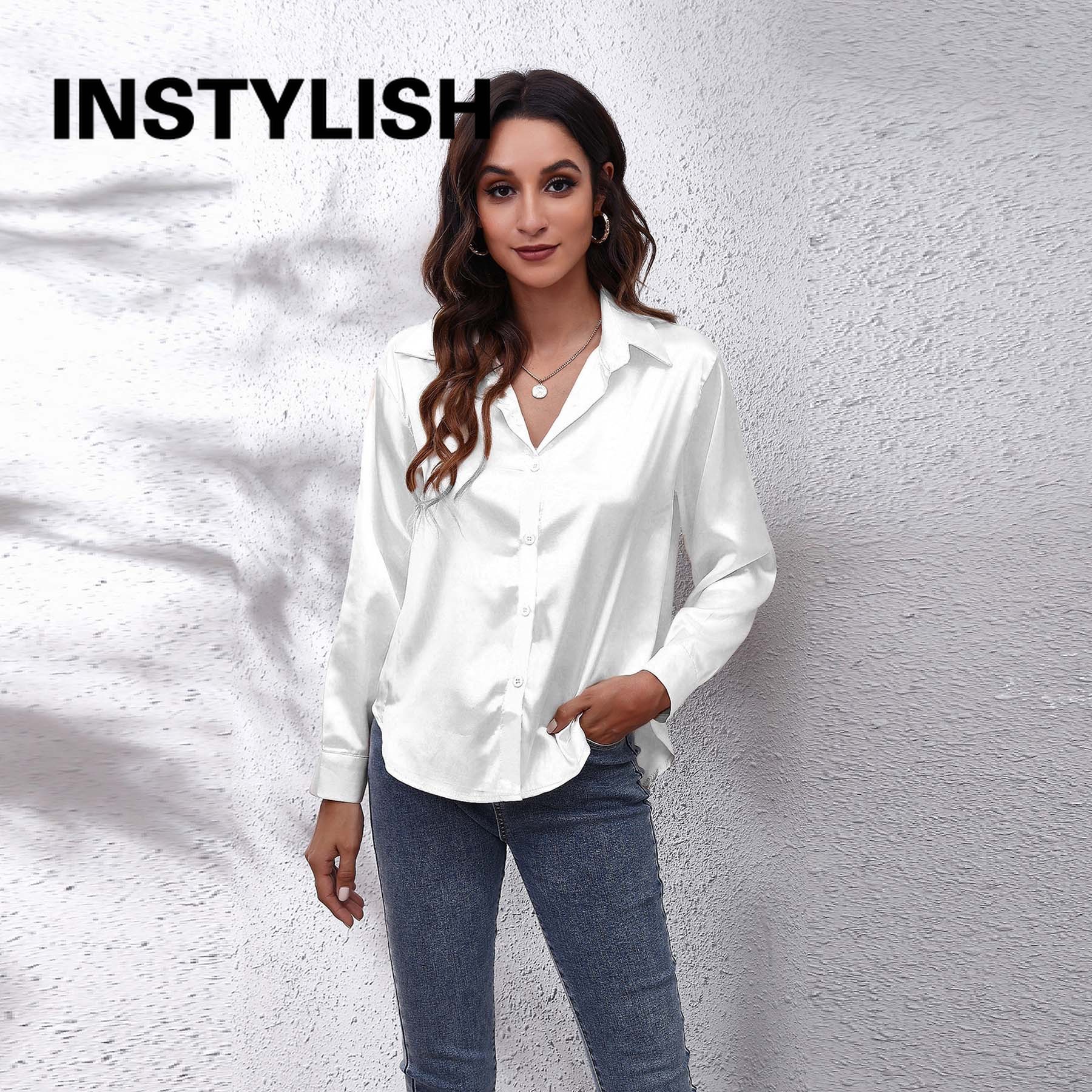 Chemise en satin élégante pour femmes, chemisier décontracté à manches longues en fausse soie, haut de bureau pour femmes, vêtements simples et polyvalents pour le printemps et l'été