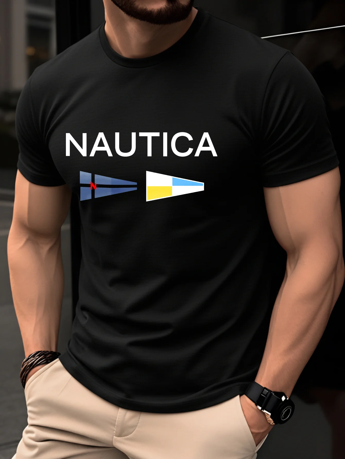 T-shirt d'été pour homme 100 % coton à manches courtes, tendance, respirant et confortable avec un motif minimaliste et géométrique