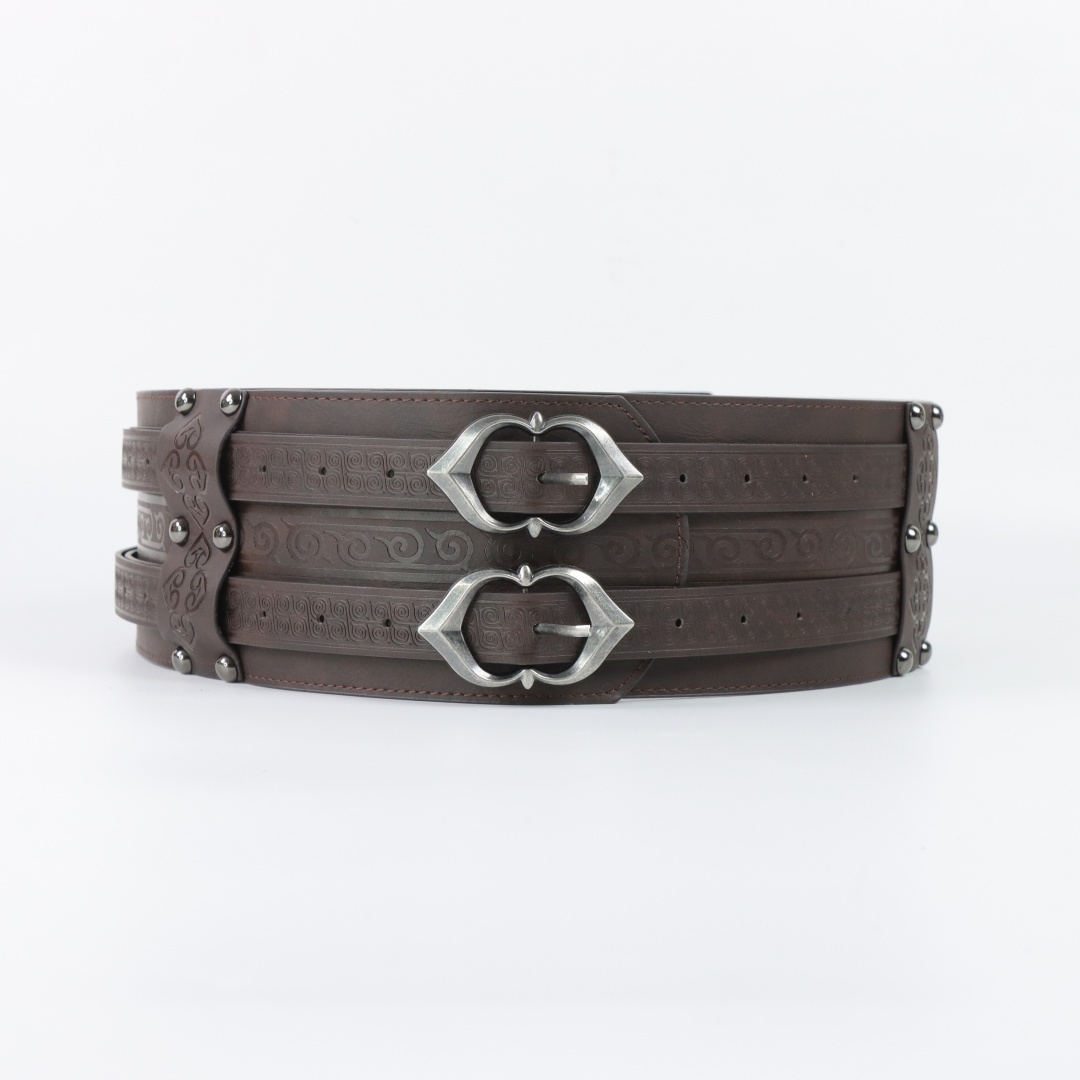 Ceinture large en cuir gaufré style Viking, avec double boucle médiévale pour LARP et Cosplay