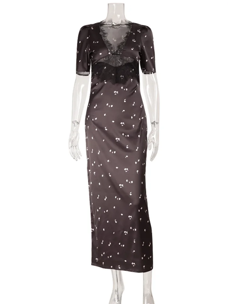 Eelgant – Robes pour femmes, patchwork en dentelle florale, col en v, manches courtes, coupe ajustée, tendance, fourreau, Vestidos