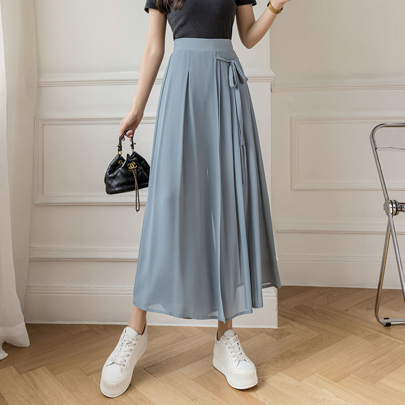 Jupe-pantalon plissée en mousseline de soie pour femme, vêtement léger et décontracté, taille haute, jambes larges, mode coréenne, Harajuku