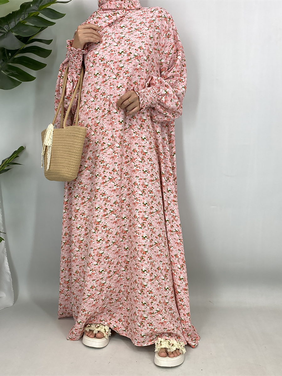 Ramadan Eid Floral Khimar Abaya dubaï femmes musulmanes Robe avec foulard Kebaya Robe Caftan Marocain Femme musulmane Islam caftan