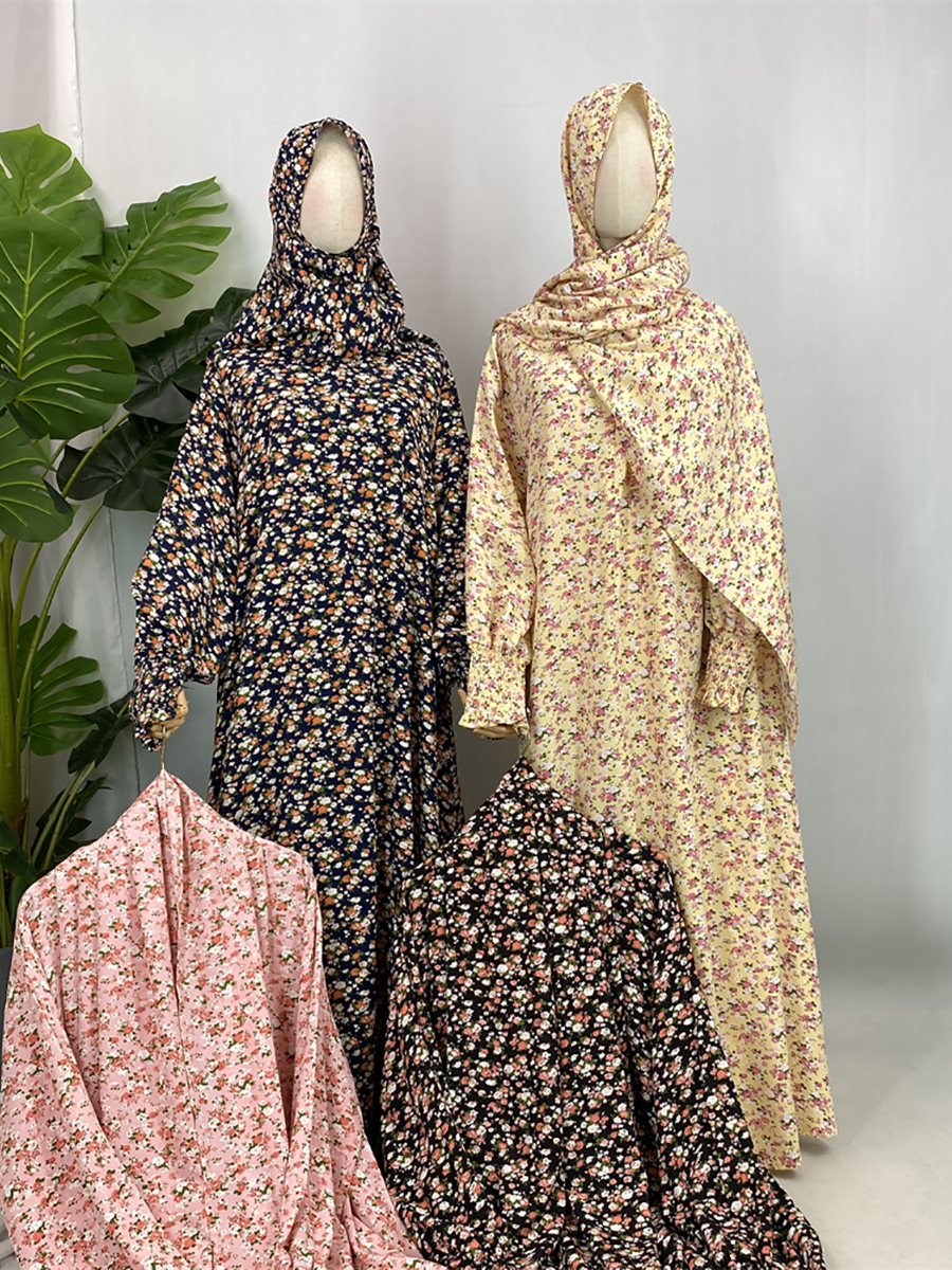 Ramadan Eid Floral Khimar Abaya dubaï femmes musulmanes Robe avec foulard Kebaya Robe Caftan Marocain Femme musulmane Islam caftan