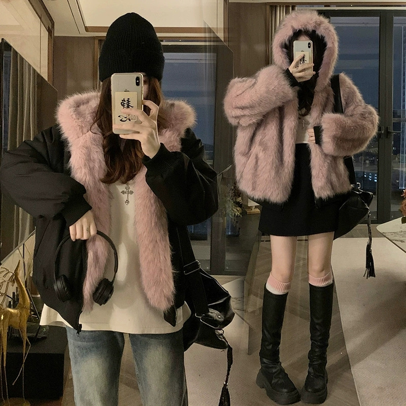 Manteau d'hiver double face pour femmes, vêtement en imitation fourrure de vison, veste en coton à capuche, vêtement d'extérieur chaud et douillet en coton rembourré, nouveau modèle.