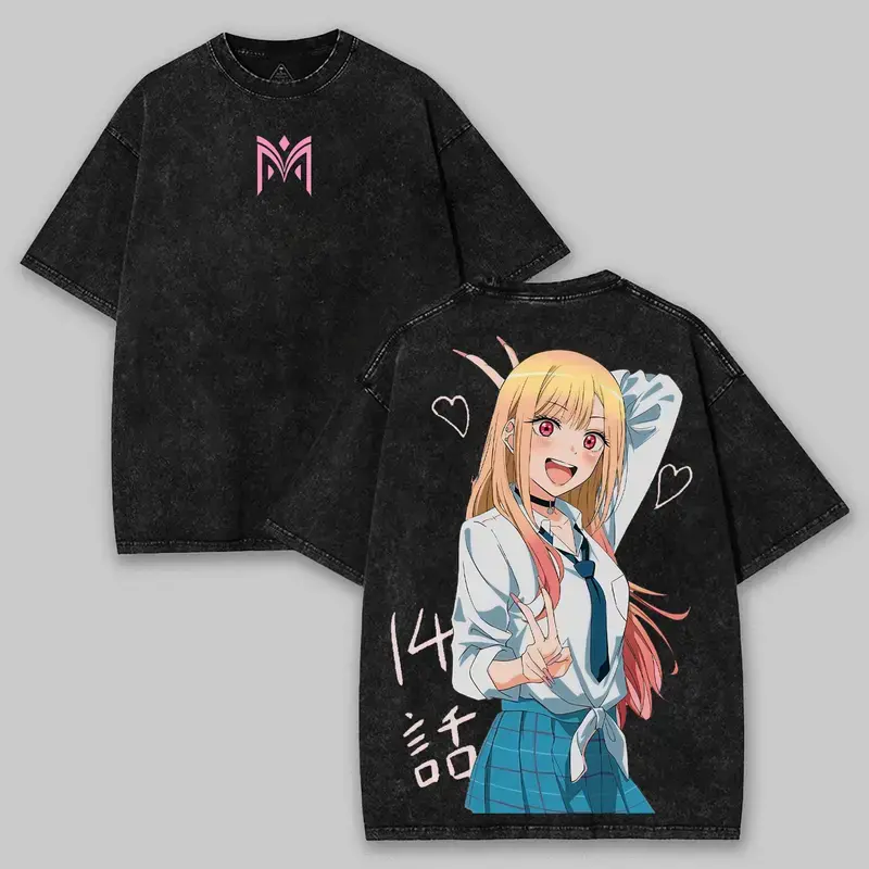 T-shirt délavé Anime My Dress-Up Darling Kitagawa Marin, vêtements pour hommes, t-shirt surdimensionné à manches courtes en coton, t-shirts de dessin animé
