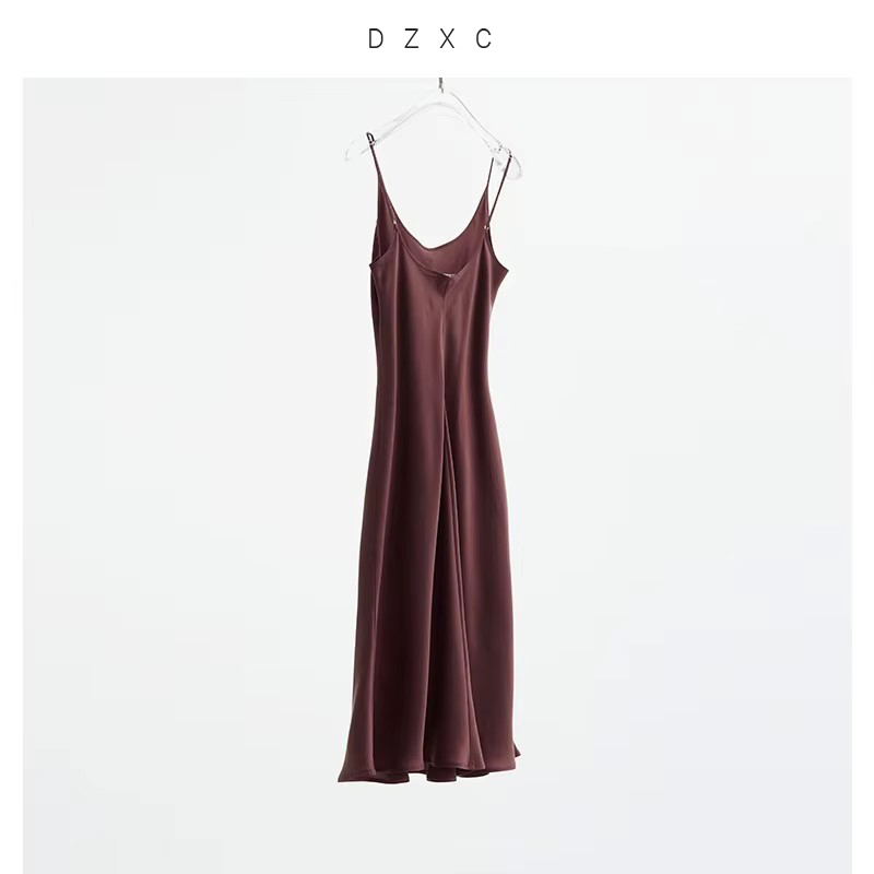 Robe à Bretelles 100% Soie Style Français pour Femme, Robe Sirène en Soie de Mûrier, Élégance Féminine