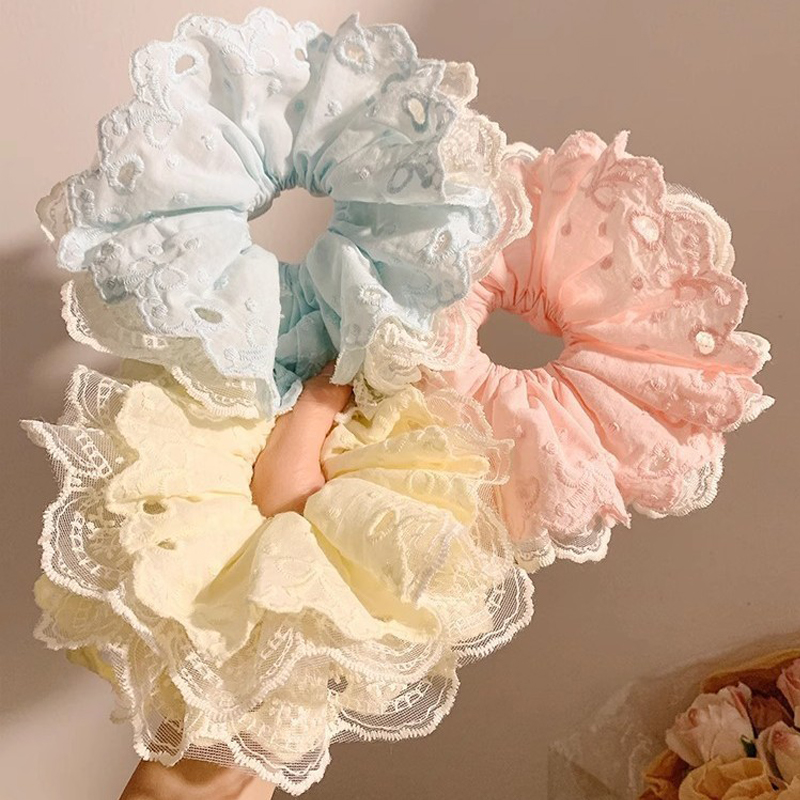 Chouchous pour cheveux femme, style coréen, en dentelle bleue, mignons, doux, Kawaii, accessoires de mode polyvalents, accessoires capillaires de haute qualité