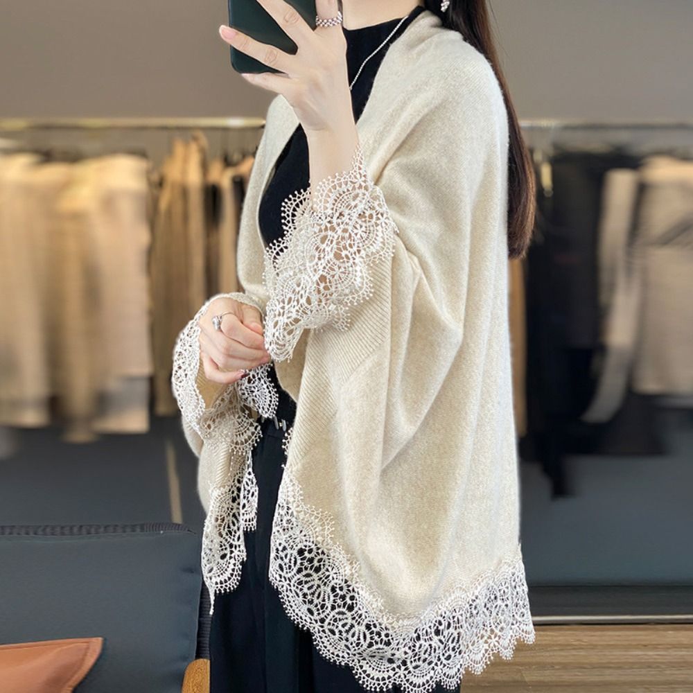Châle en laine respirant pour femme, écharpe à bord en dentelle, doux pour la peau, design de marque de luxe, Everak, mode printemps et automne
