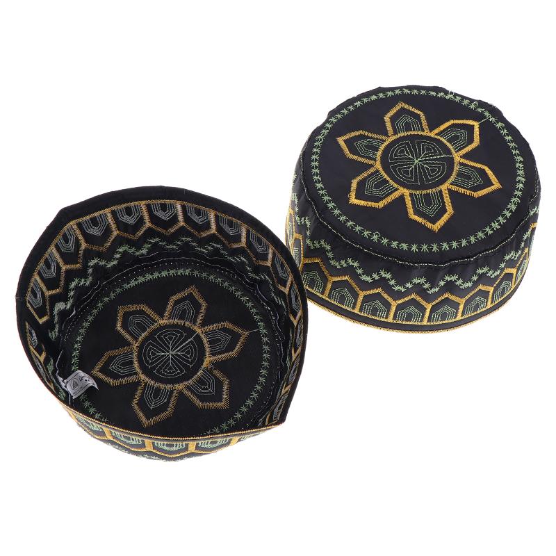 1 pièce Bonnet de prière pour homme en coton et polyester brodé, style arabe musulman, pour loisirs, d'Arabie Saoudite, turban, foulard, couvre-chef, bonnet saoudien.