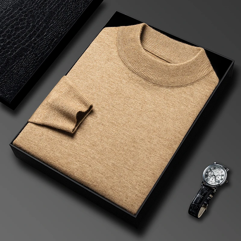 Pull en tricot demi-col roulé pour homme, sweat-shirt à col montant, couleur unie, de marque, décontracté, nouvelle collection automne/hiver
