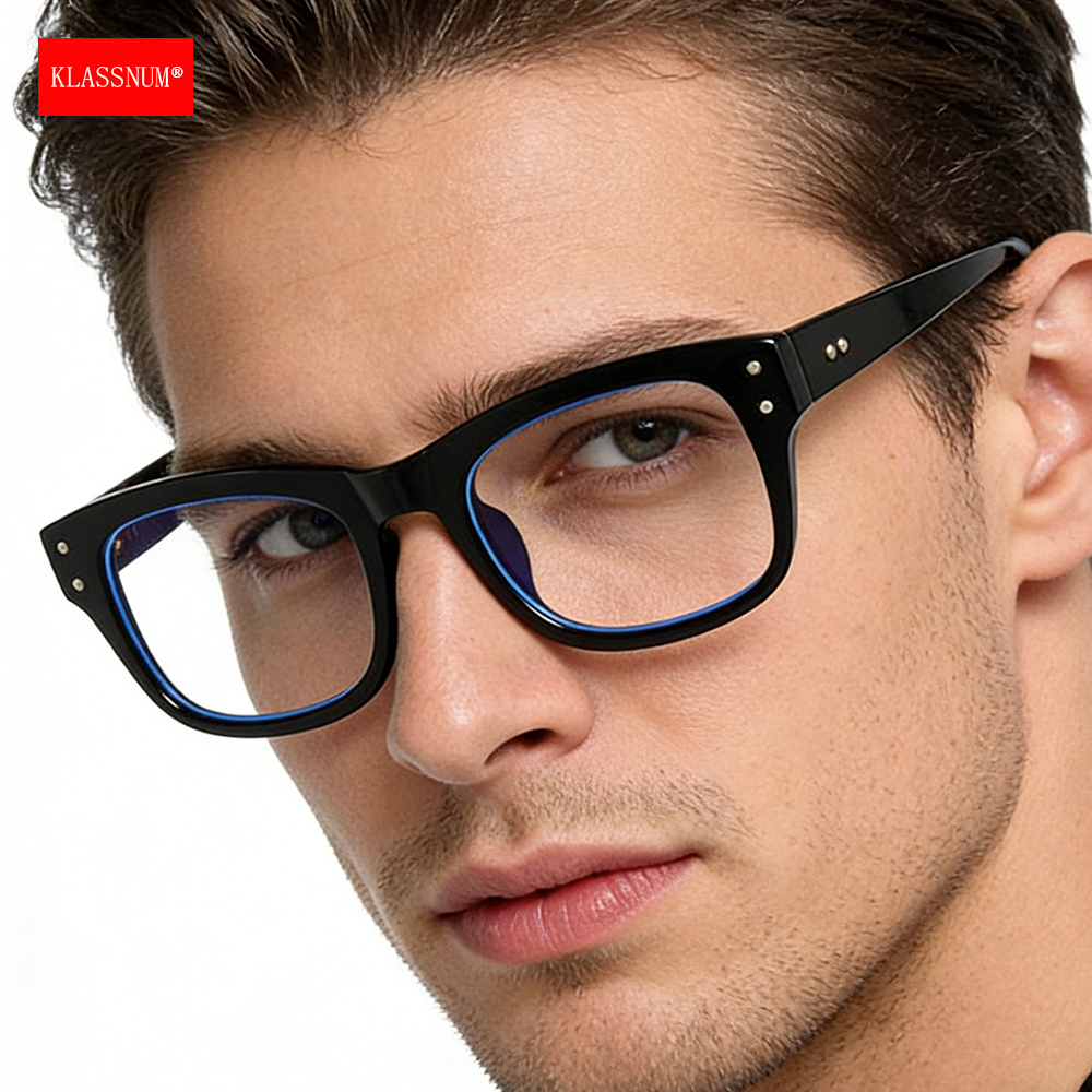 KLASSNUM noir cadre épais lunettes transparentes hommes corne-montée lunettes Vintage Anti-lumière bleue femmes homme ordinateur lunettes plates