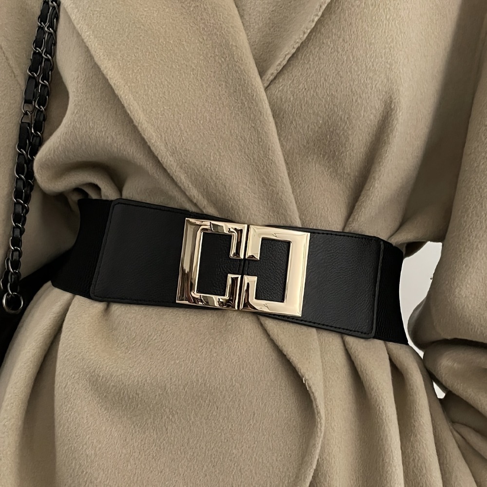 Mode boucle géométrique large ceinture noir décontracté ceinture élastique robe élégante manteau ceinture femmes