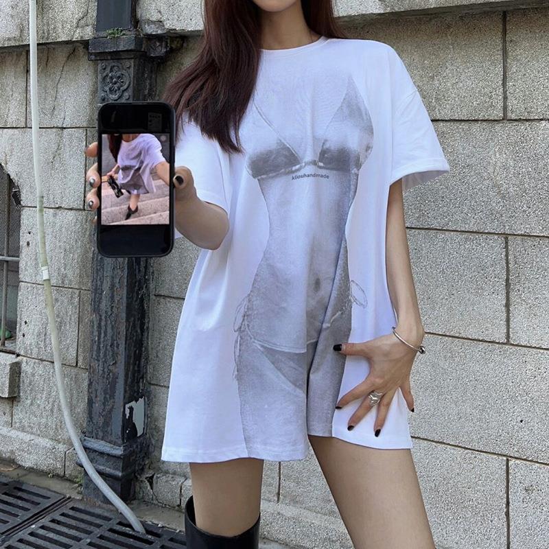 Nouveaux T-shirts pour femmes 2026, col rond, mode sexy, imprimé bikini, t-shirt ample