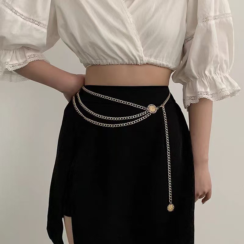 Boho Sexy femmes mode ceinture hanche taille haute or argent couleur étroite métal corps chaîne grosses franges nouveau