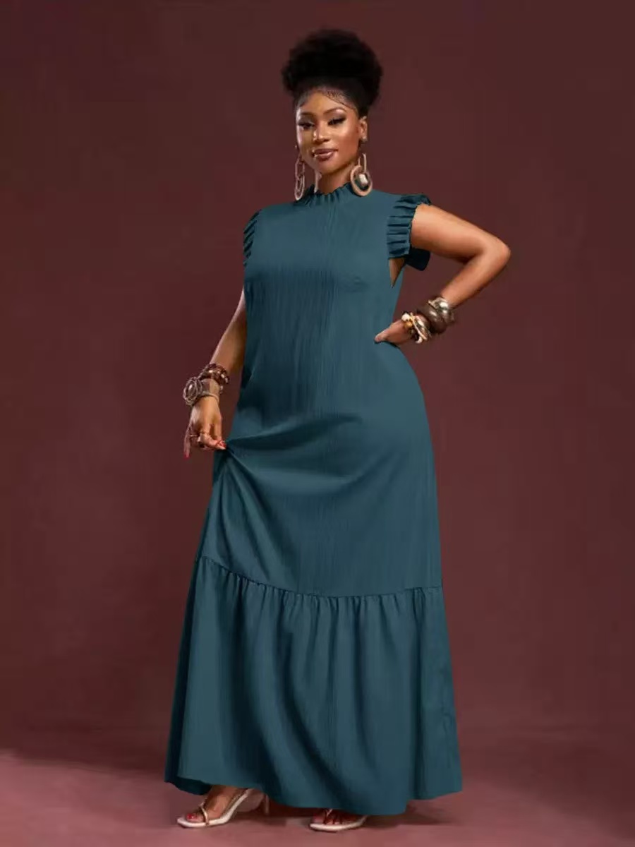 Robe élégante pour femmes grandes tailles, style décontracté pour le travail, style européen et américain, avec texture plissée et ourlet large et évasé