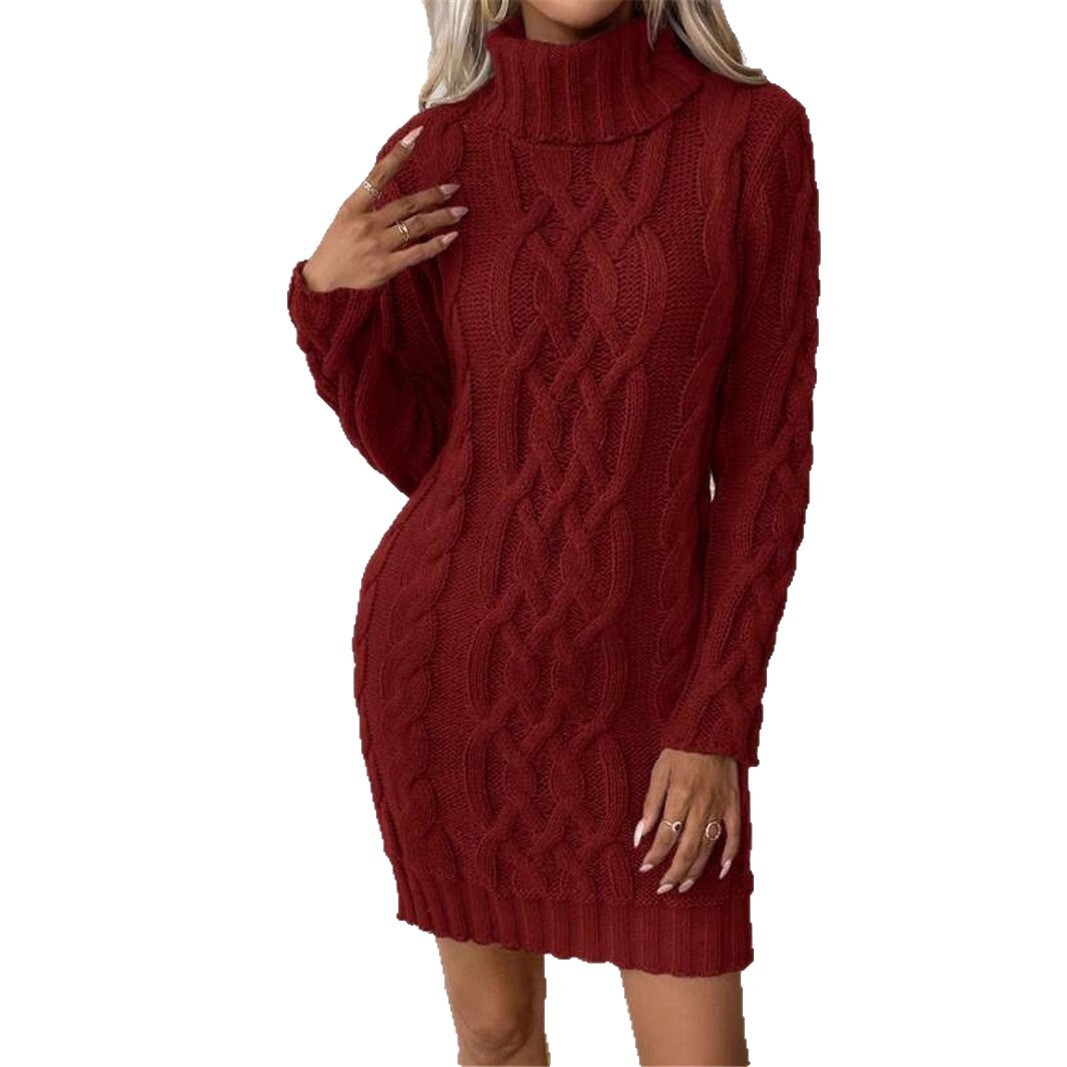 Robe pull en tricot pour femmes, Slim, col roulé, motif câble, manches longues, nouvelle collection automne hiver