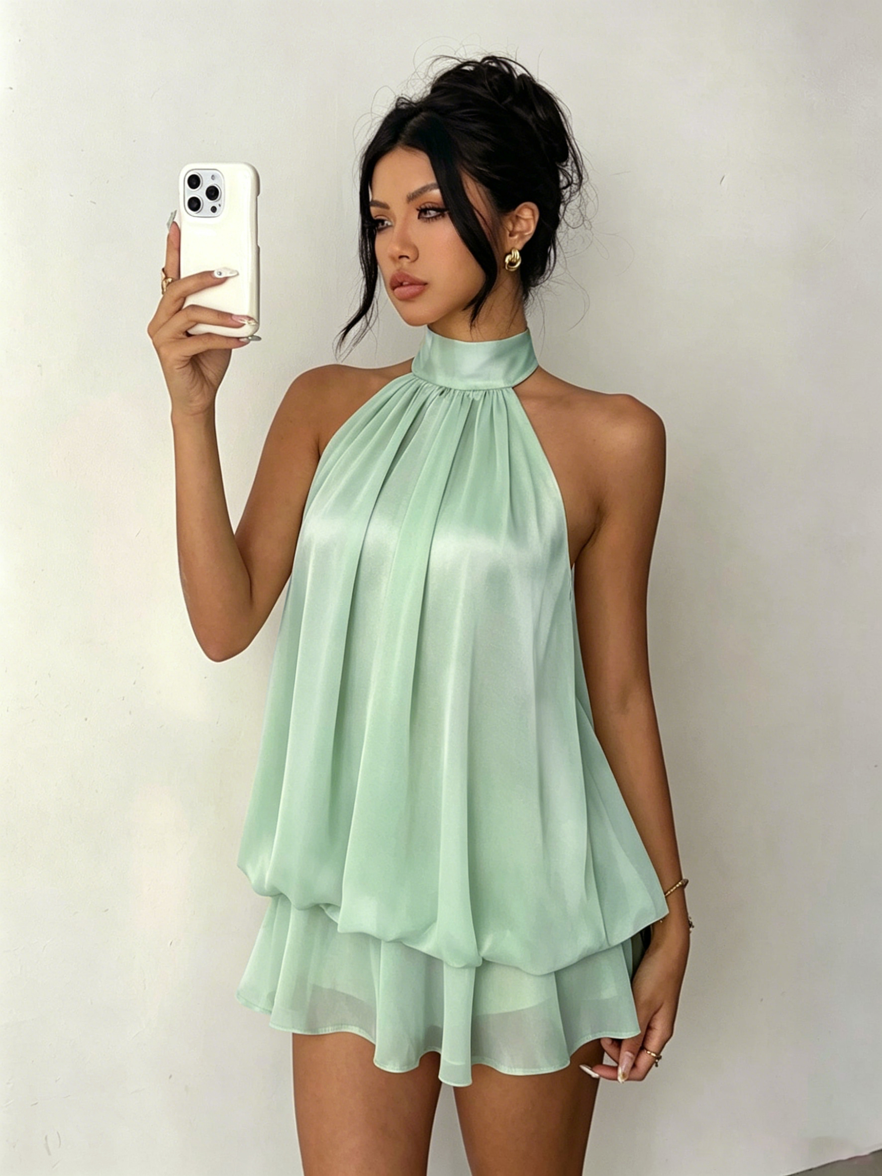 Robe élégante en satin et mousseline pour femmes avec nœud décoratif, robe de soirée tendance pour dames