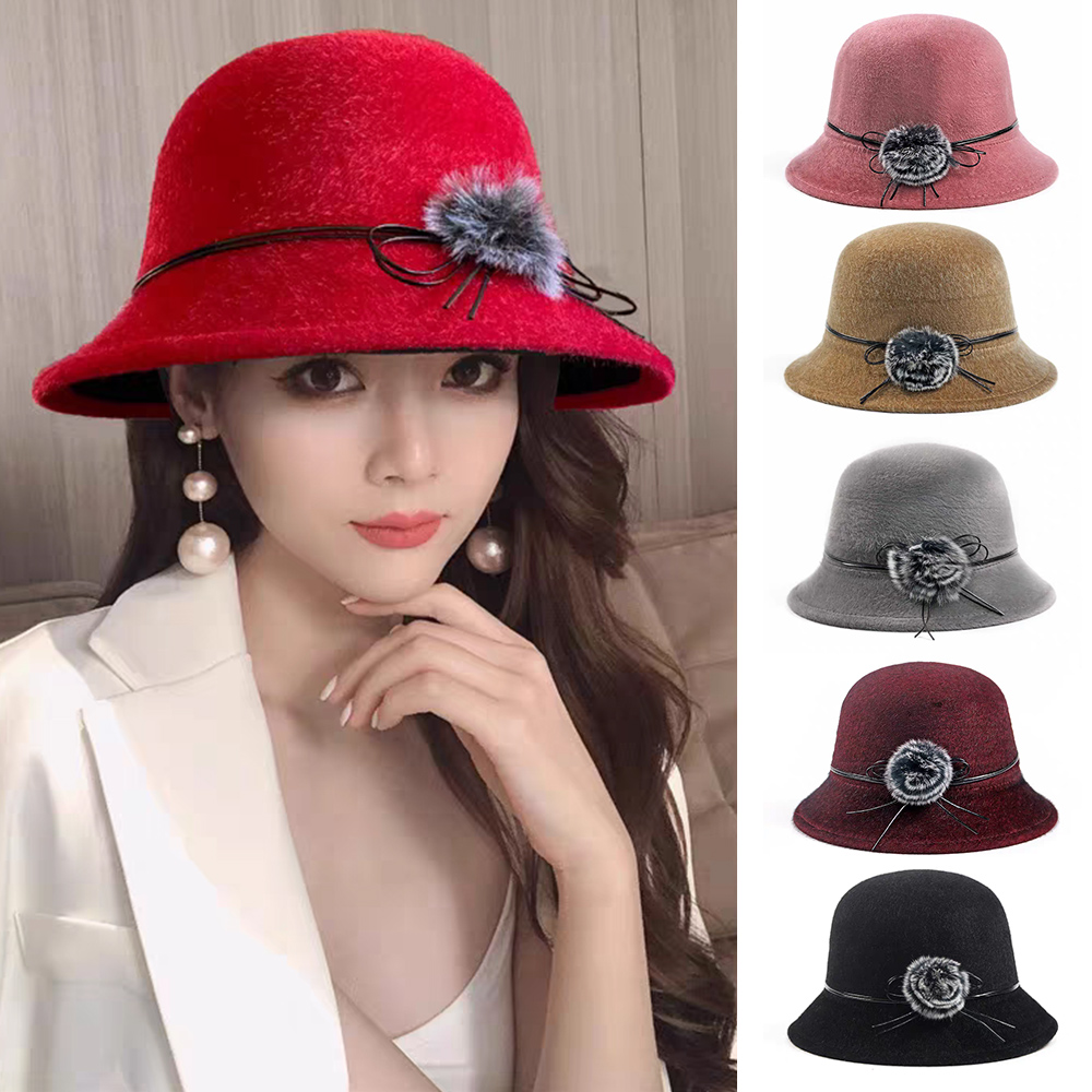 Casquette en laine vintage pour femme, chapeau melon, casquette Fedoras, nœud, Jazz, breton, élégant, dames, hiver, nouveau, 2024, E27