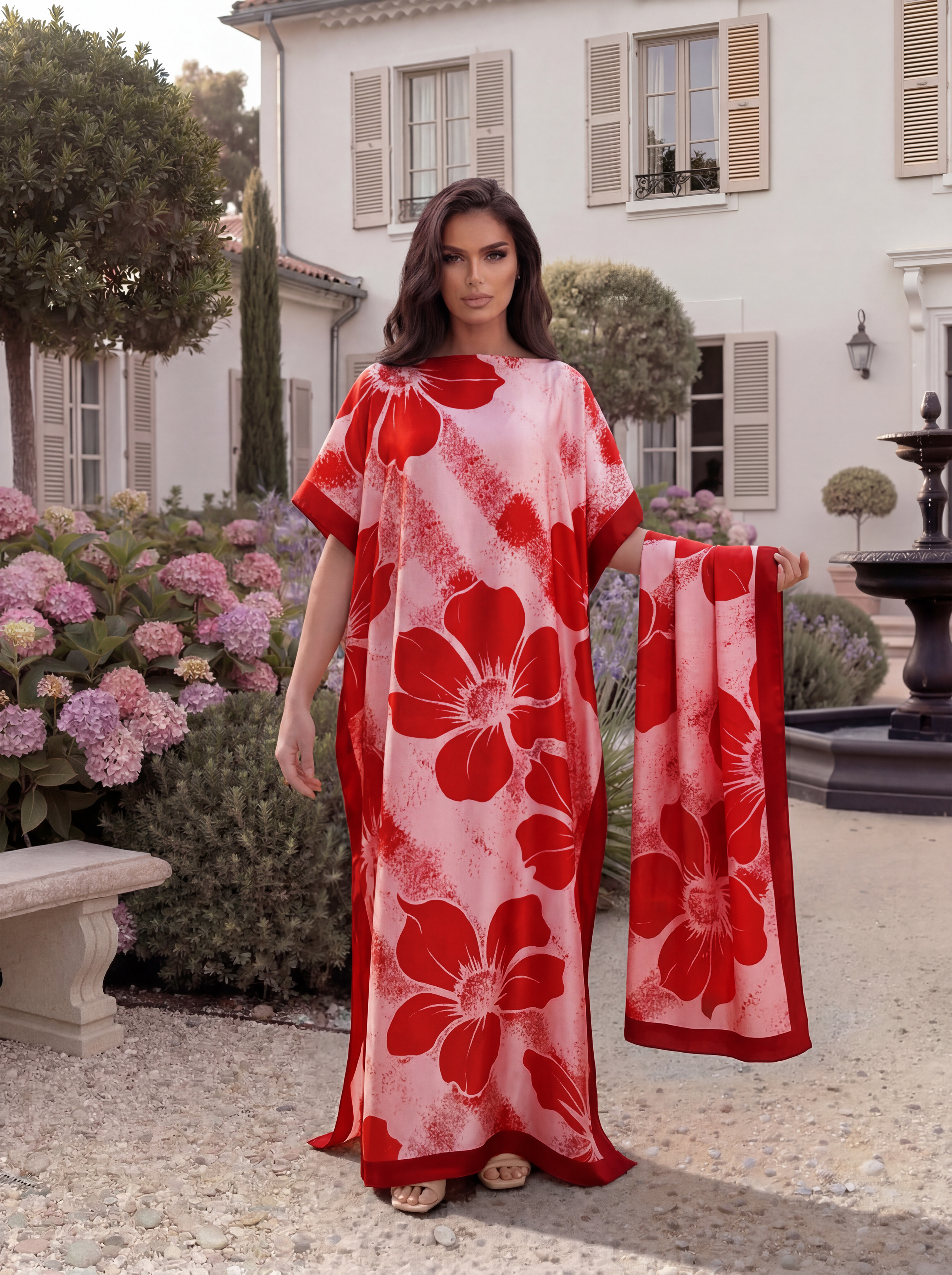 Abaya à imprimé floral ample avec foulard assorti, robe longue décontractée, tenue de vacances d'été pour femmes musulmanes africaines