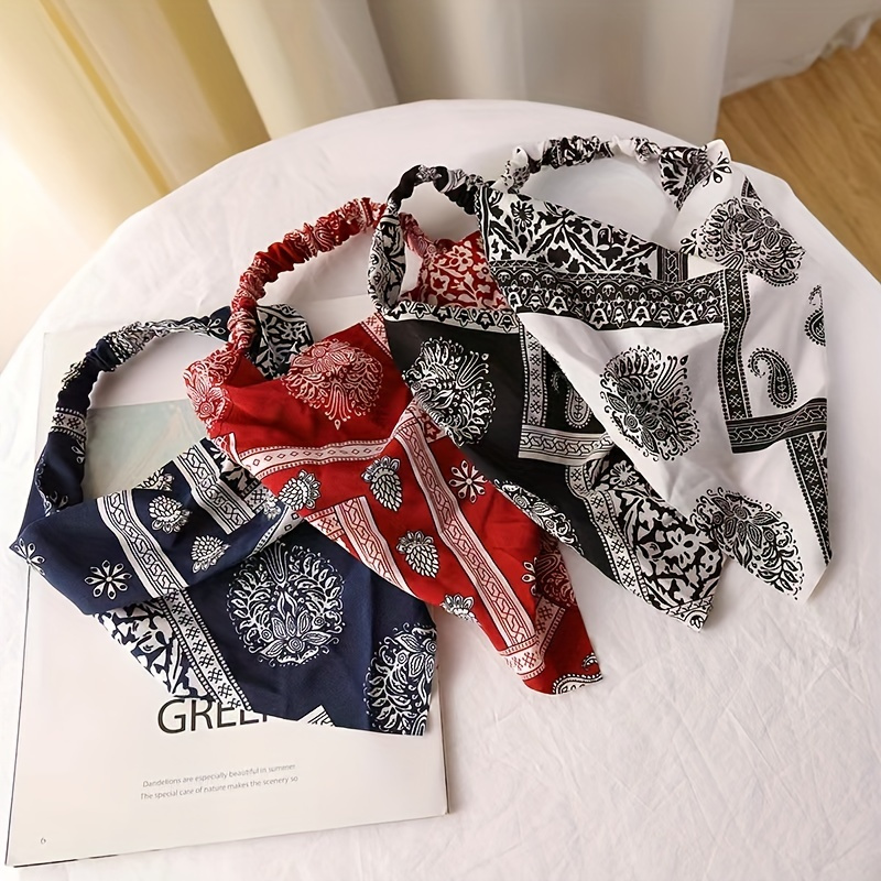 Lot de 4 bandeaux triangulaires tendance en mousseline, élastiques, pour le sport, à motifs floraux mignons