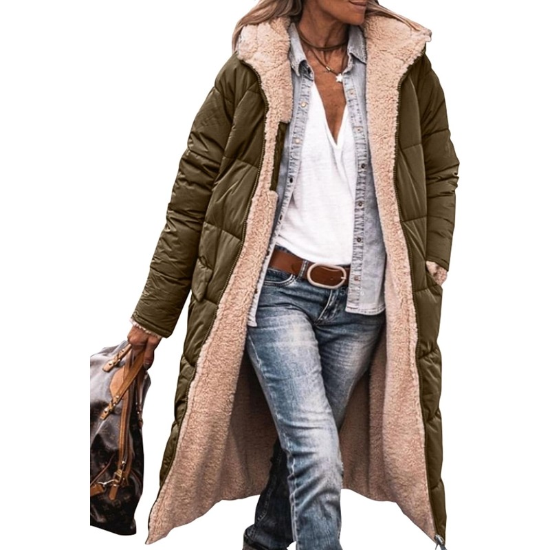 Manteaux d'hiver chauds pour femmes, vestes longues bouffantes à capuche en polaire Sherpa réversible, vêtements d'extérieur, 2023