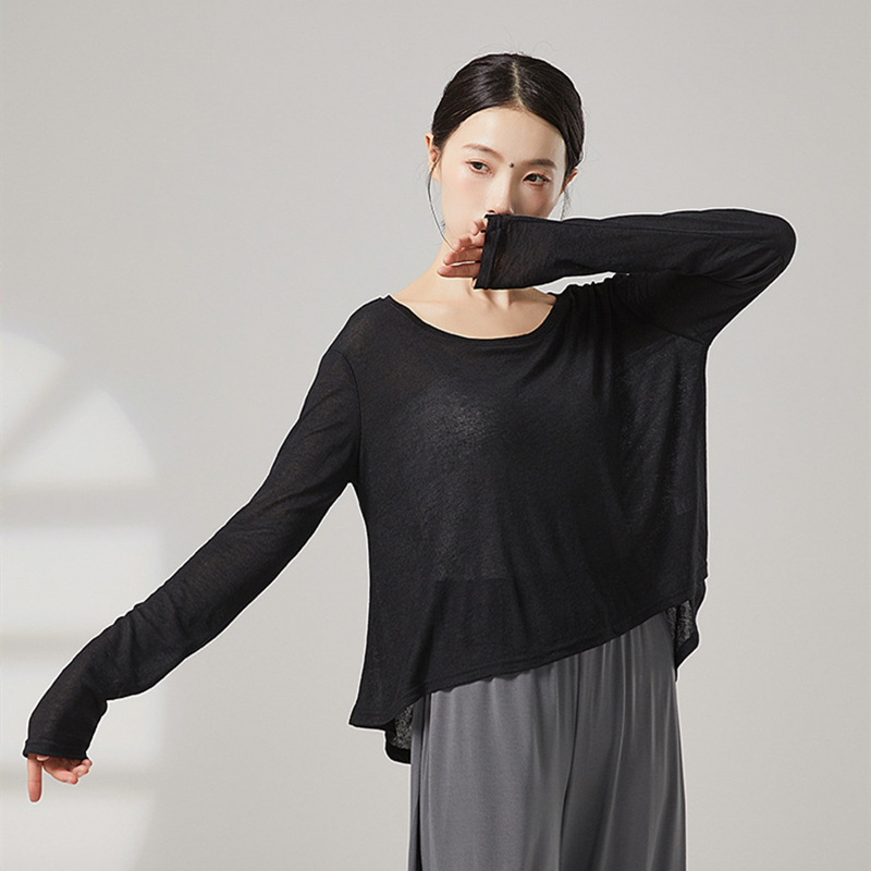 Haut de danse moderne pour femmes, chemise blouse ample à manches longues, col rond, ourlets inégaux, tenues décontractées, vêtements de pratique classique de Yoga