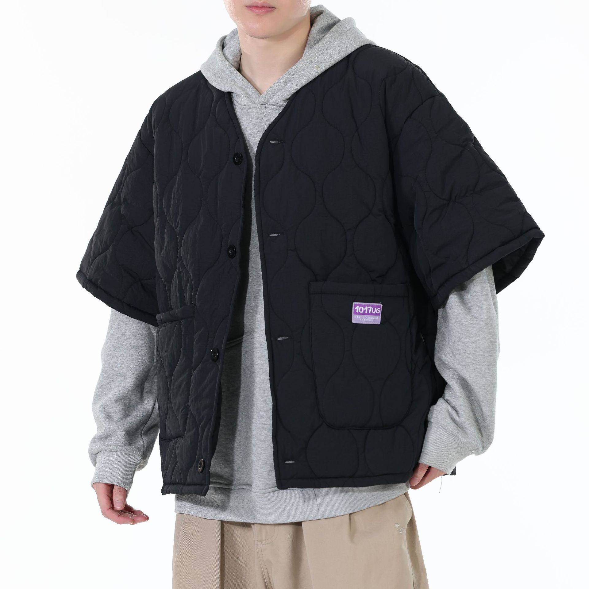 Nouveau manteau en coton de style japonais pour homme, automne/hiver, style rétro, coupe ample à demi-manches, manteau en coton tendance pour femme