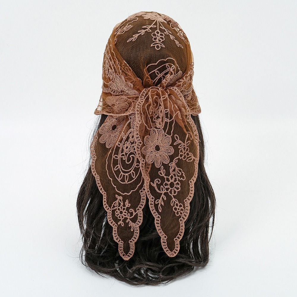 Foulard de tête vintage en dentelle à fleurs, fin et mignon, style chic bohème, écharpe triangulaire pour photographie