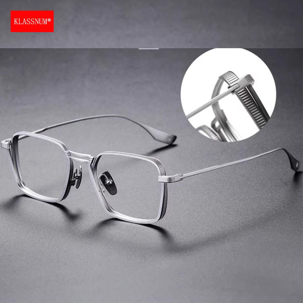 KLASSNUM – lunettes pour hommes, montures optiques carrées en métal Vintage avec lentilles transparentes, verres anti-lumière bleue, Design de luxe