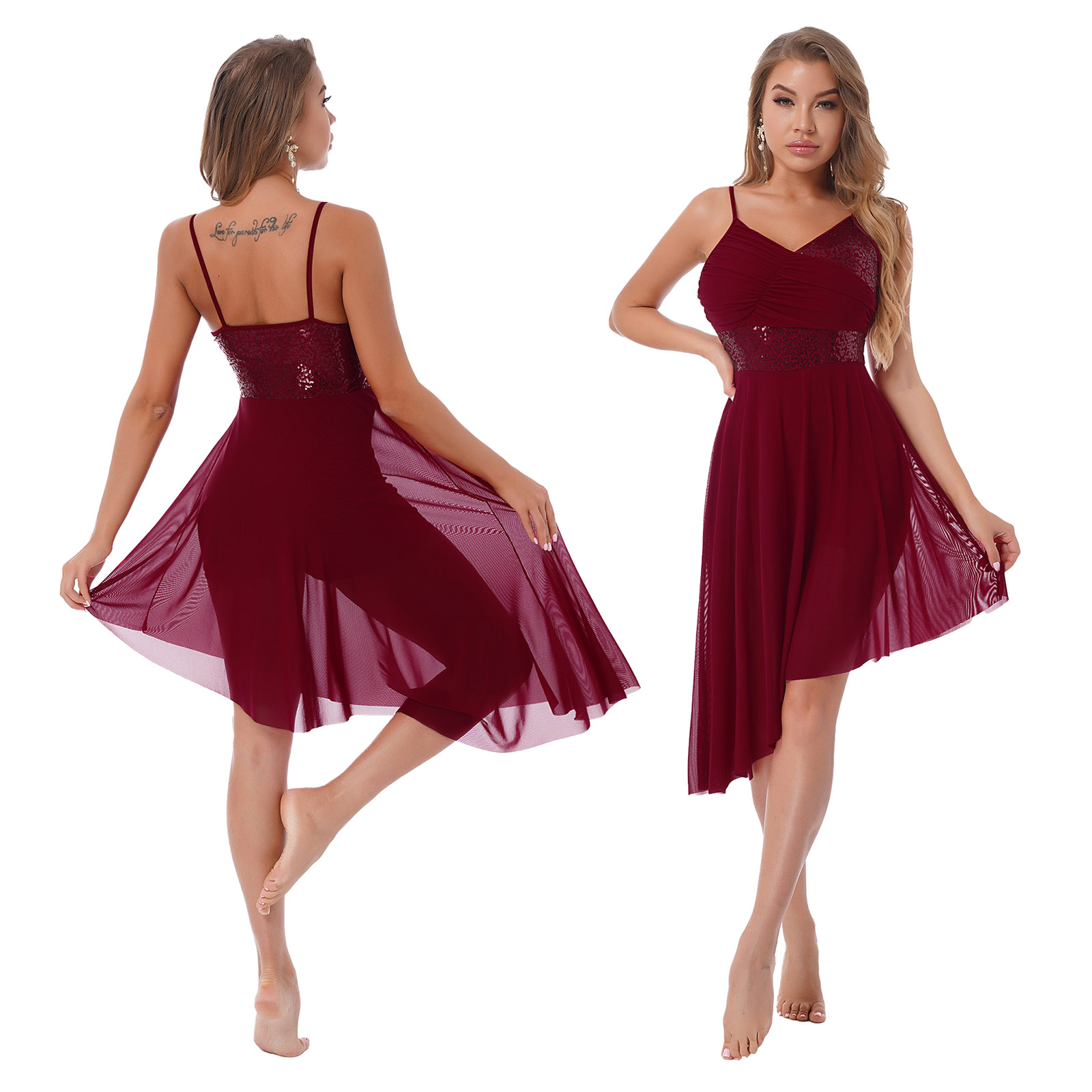 Robe de brevLatine en Fibre Lyrique pour Femme, Justaucorps de Ballet, Tenue à Paillettes Kly, Ourlet, Costume de Scène