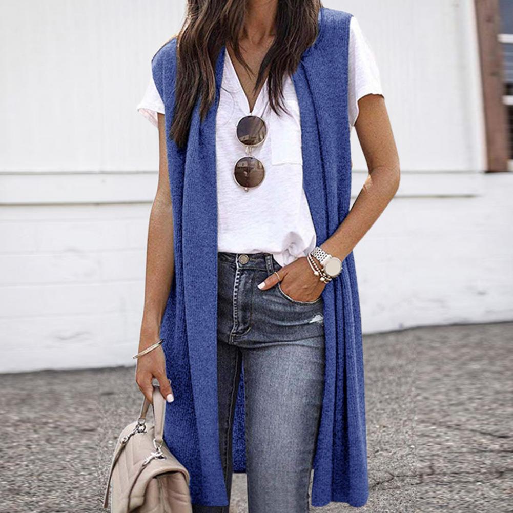 Cardigan femme couleur unie gilet Long pour femme respirant mi-long Cardigan gilet manteau avec coupe élastique ample