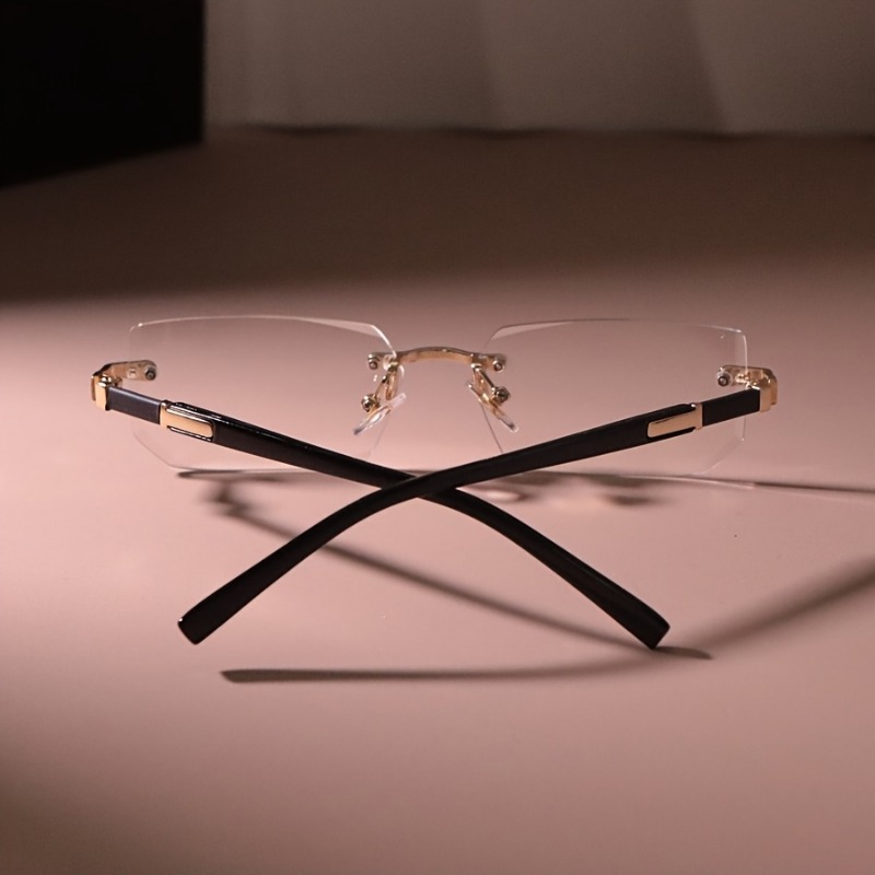 [Lunettes rectangulaires chics pour hommes] Lunettes rectangulaires sans monture chics pour hommes et femmes – Inspiration vintage, verres transparents, monture en alliage de zinc