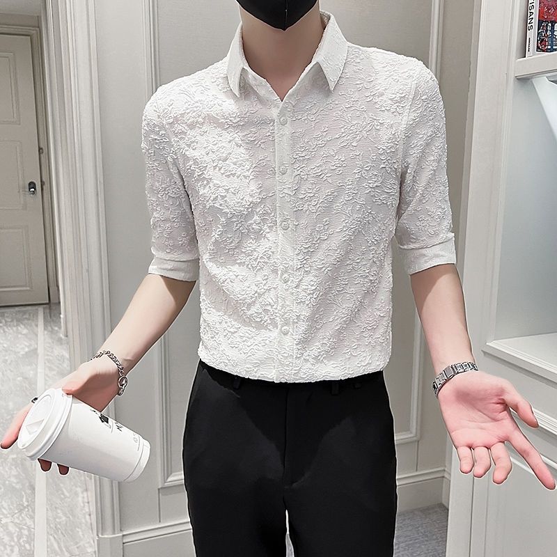Chemise d'été Ice InjShirt pour homme, manches mi-longues, manches à cinq points, belle chemise décontractée, Ins ChimBrand, polyvalent