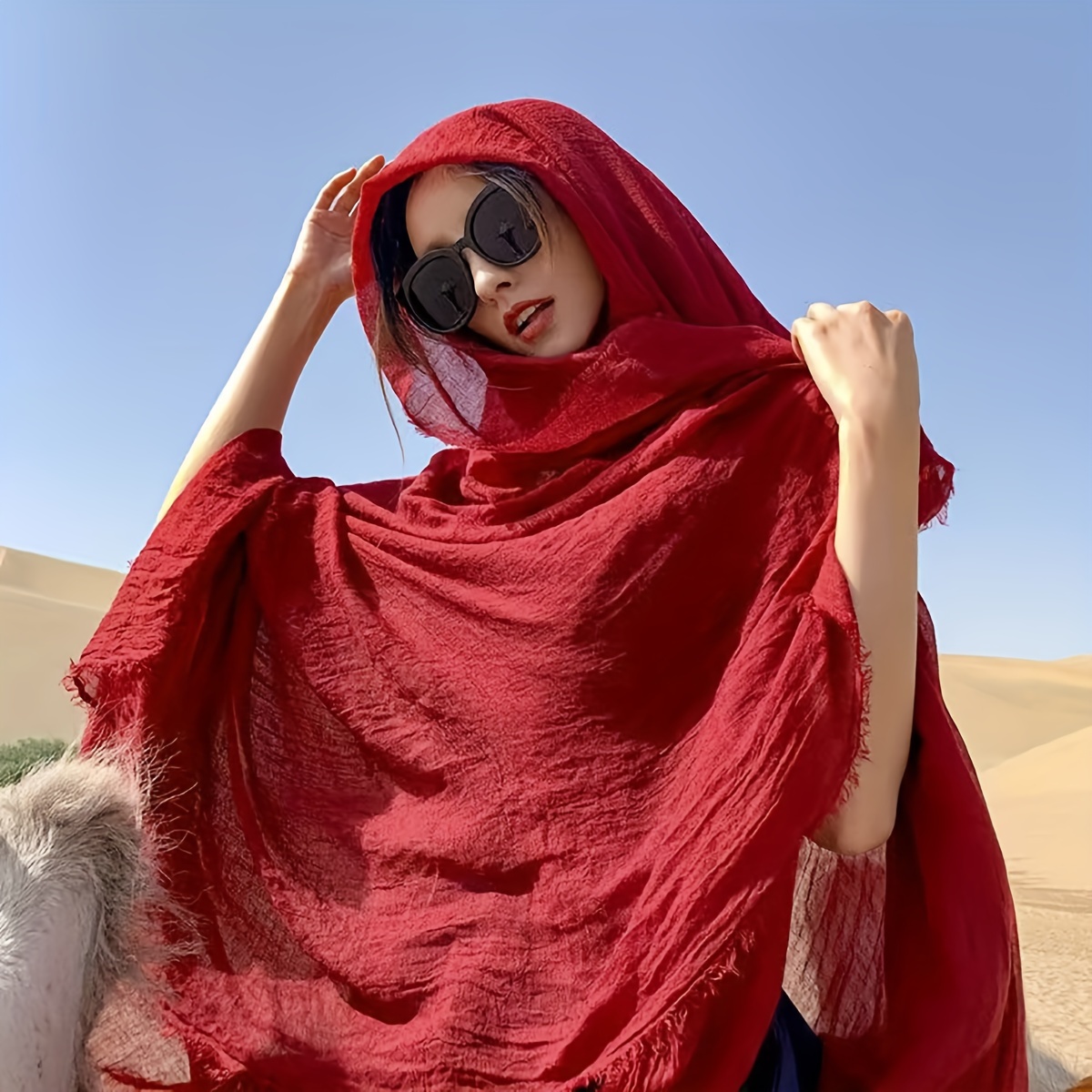Écharpe Solide de Style Bohème, Étole de Voyage Légère, Respirante et Coupe-Vent pour la Plage et le Désert, Protection Solaire Everak