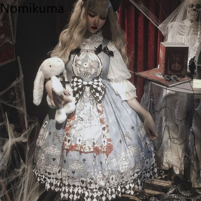Robe Éducative Japonaise Mignonne pour Femme, Tunique à Bretelles, Mode Gothique, Doux, Imprimé Nministériels d, Été, 2025