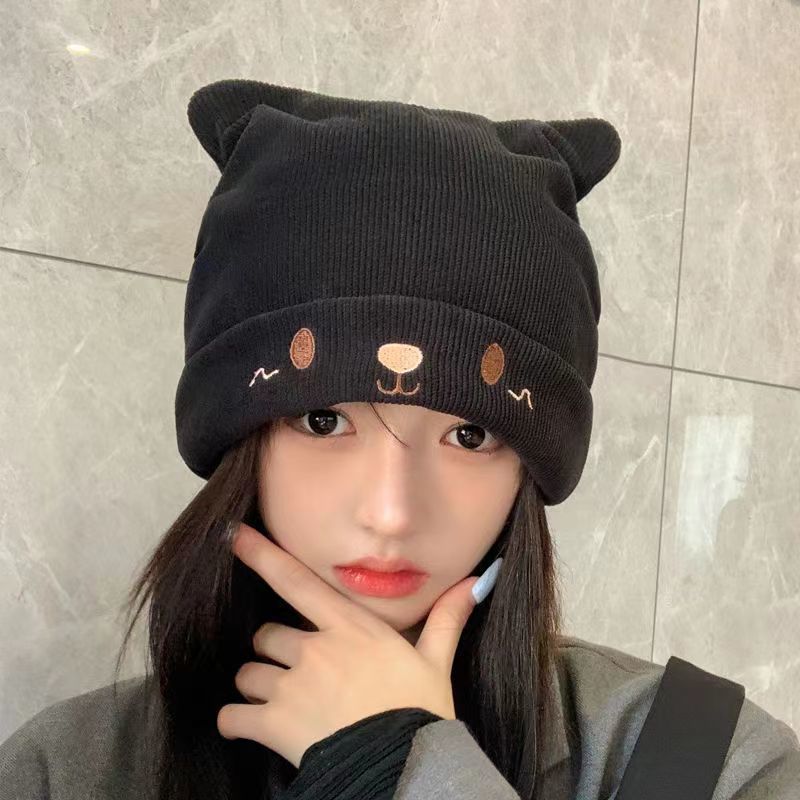Chapeau avec oreilles d'ours de dessin animé pour femme, bonnets au crochet, chapeau Kawaii, mignon, nouveau, automne, hiver