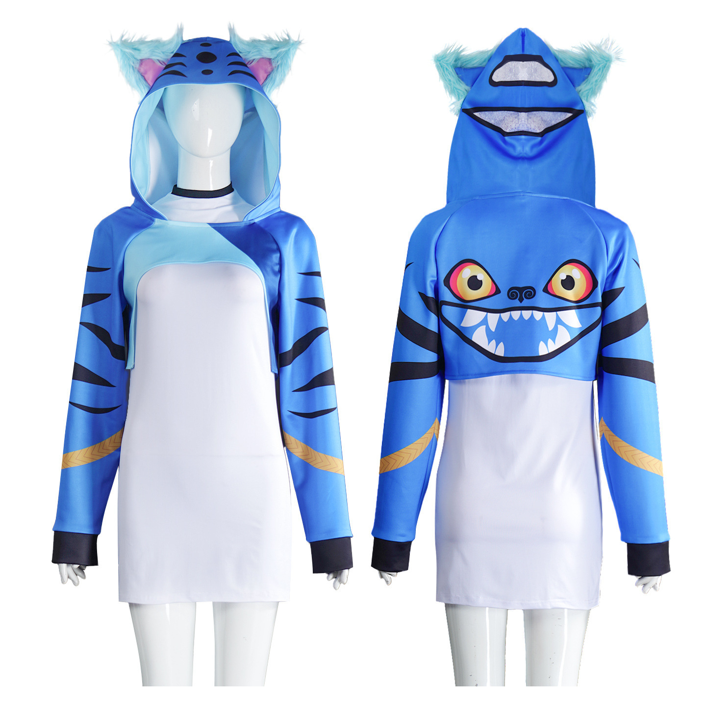 Costume de Cosplay pour femmes, sweat à capuche tigre bleu, tenue de Style idole, robe de personnage d'anime, spectacle sur scène, fête, événement