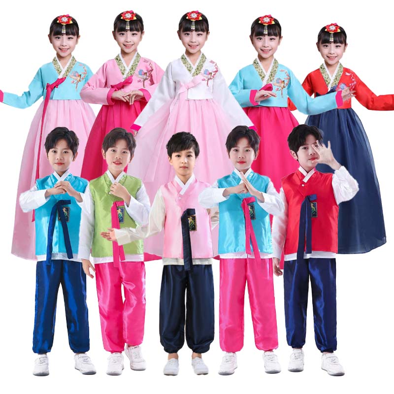 Vêtements traditionnels coréens Hanbok Costumes adultes unisexe filles garçons Festival culturel fête Hanbok robe pour enfants Costume de film