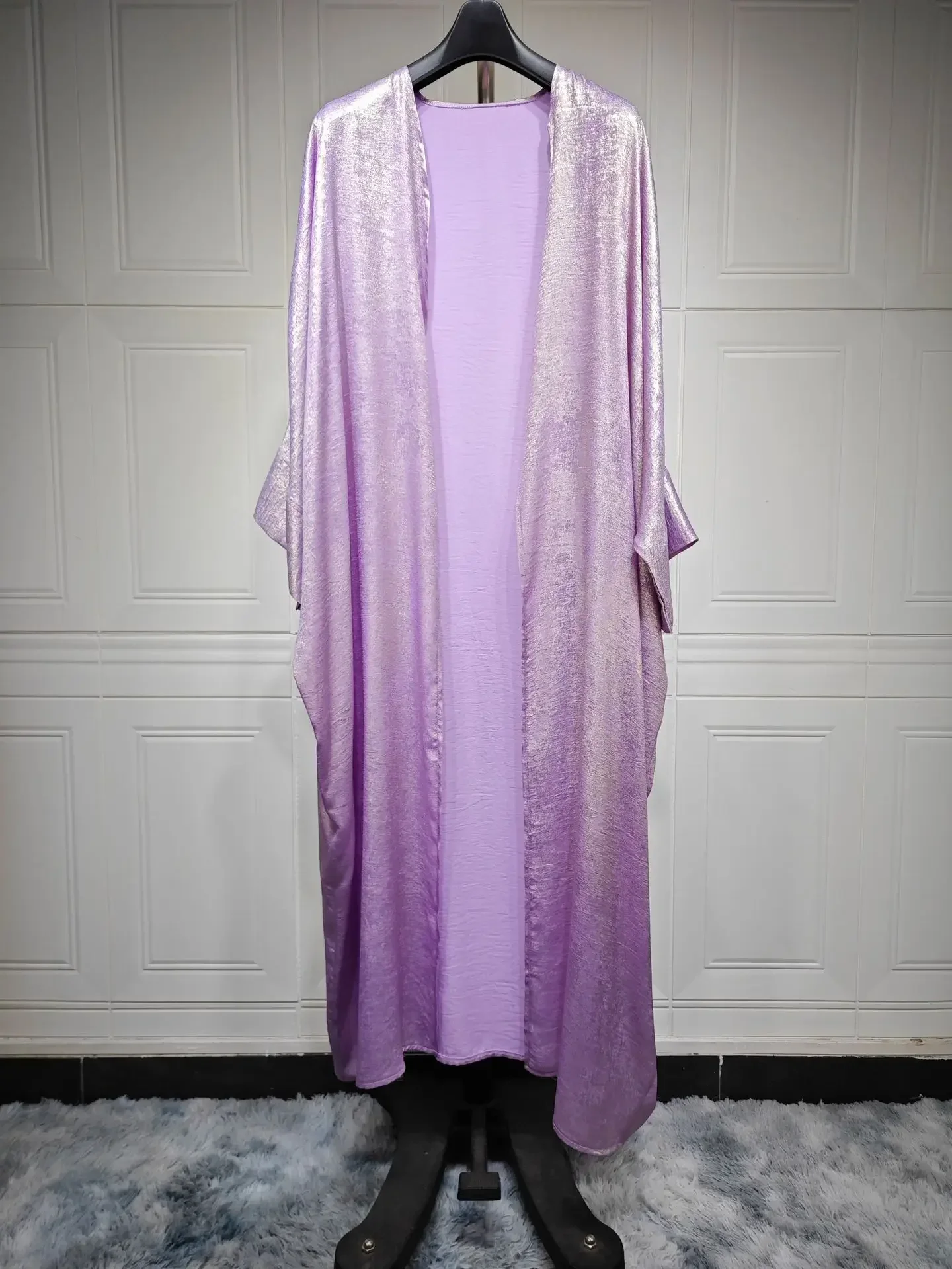 Robe longue en satin pour femmes, caftan musulman, kimono ouvert sur le devant, cardigan, Turquie, robes islamiques, vêtements arabes