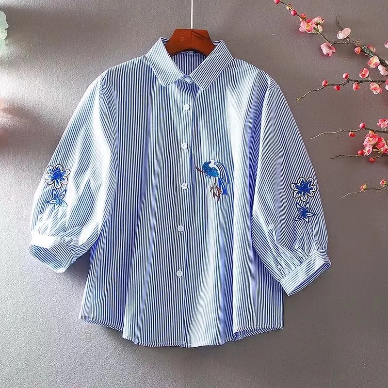 Chemise brodée à manches lanterne pour femmes, chemisier rétro, conception de style occidental, fouet, mode d'été, nouveau, 2024