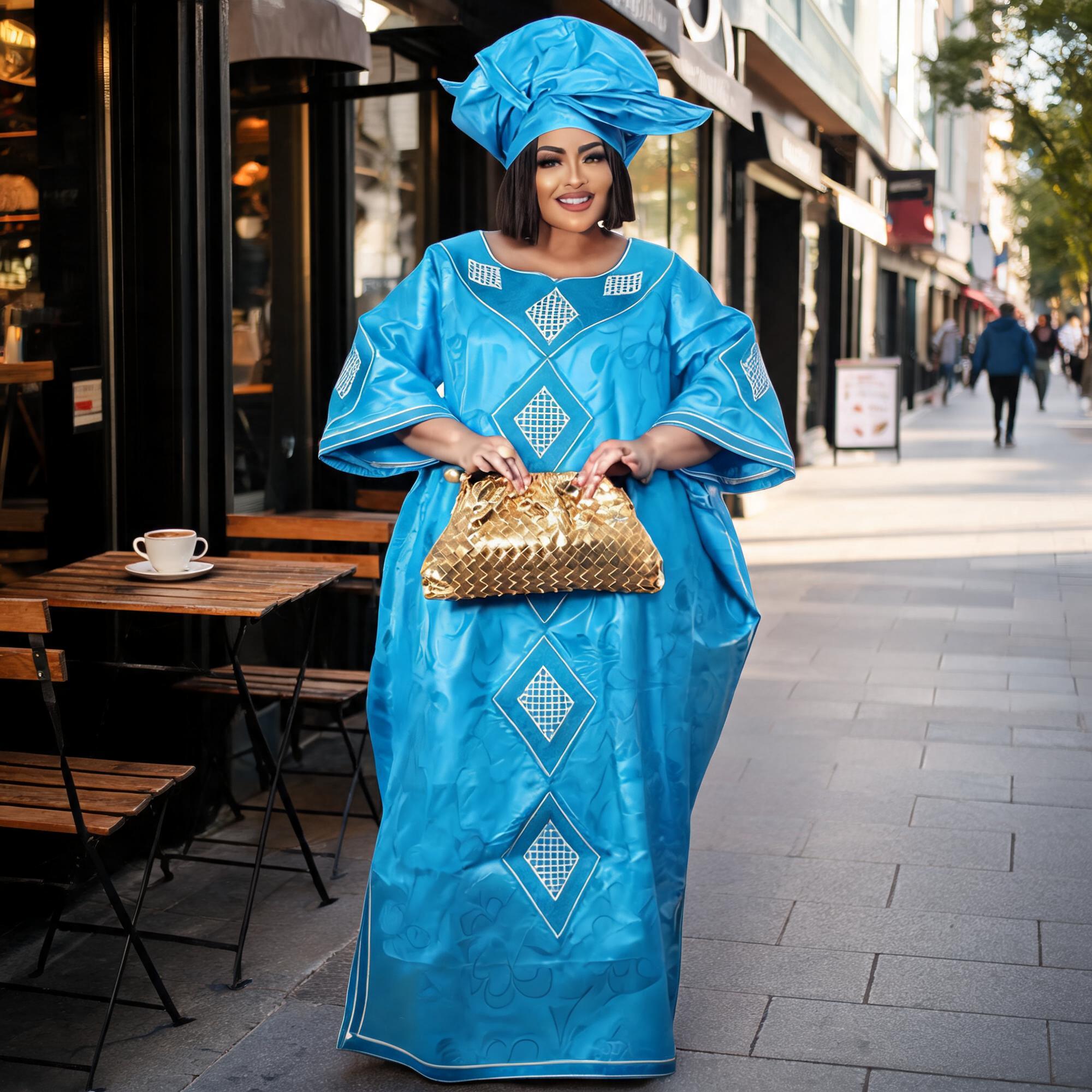 Robes africaines pour femmes grande taille, robe longue avec écharpe, design brodé Bazin Riche