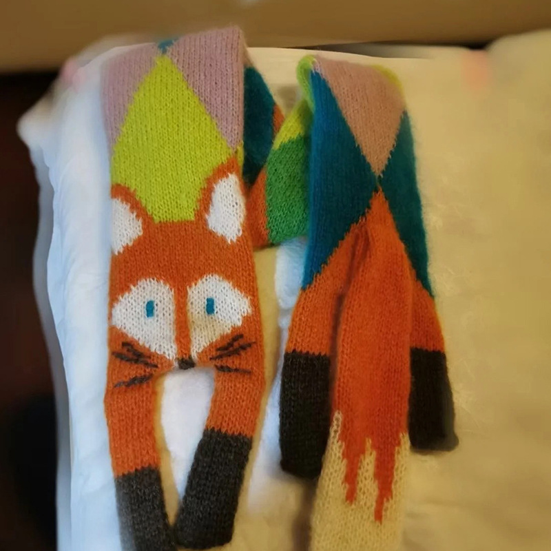 Nouveau automne hiver enfants dessin animé renard tricoté écharpe bébé garçons filles chaud femmes châle enfants femme tricoté Animal femmes écharpe