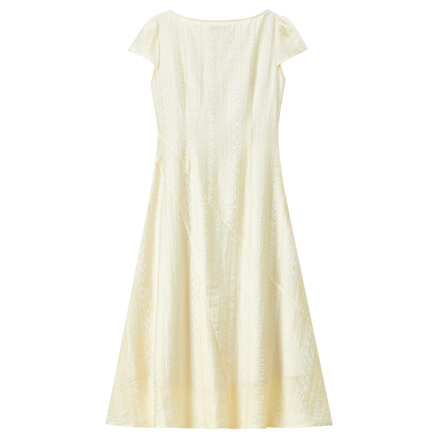 Robe Midi Élégante SENTUBILA à Manches Bouffantes Coupe Trapèze pour Femme, Été 2026, Style Bohème Jacquard, Taille Cintrée, Légère Q62LI7205