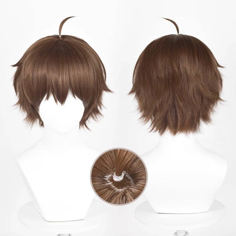 Perruque Anime Tomoaki Yuta Cosplay Homme Euro-Américain Cheveux Humains Courts Bruns 30CM Soie Haute Température pour Festival et Fête