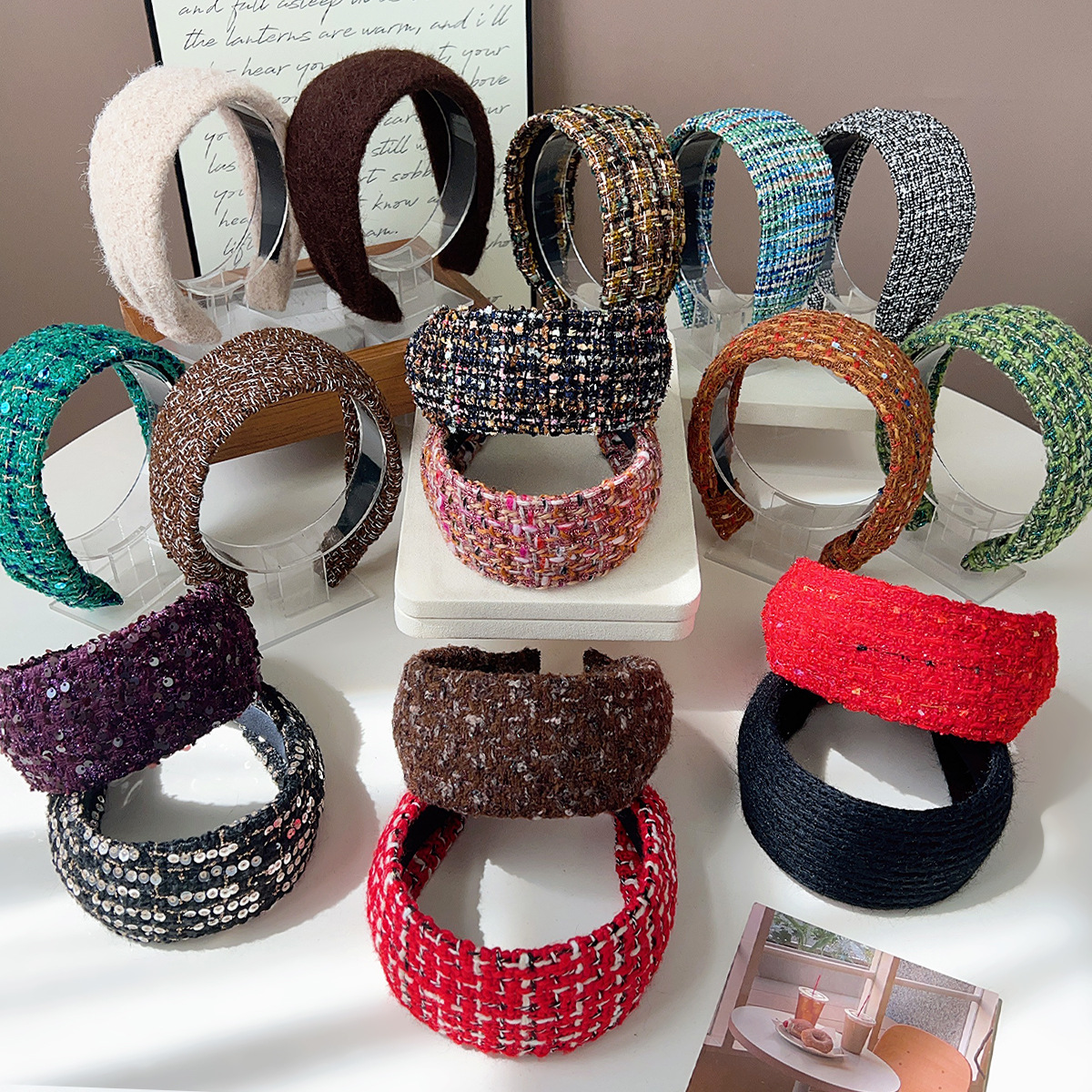 Bandeau tricoté en Tweed de couleur mixte, 188CM, antidérapant, fait à la main, pour atelier de Paris, usage quotidien, accessoire pour cheveux antidérapant
