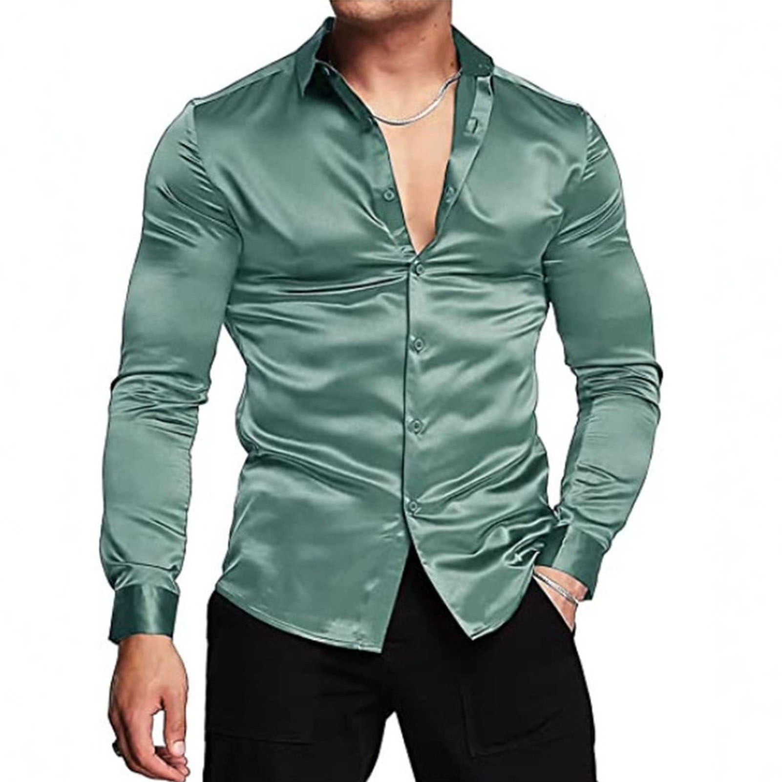 InjSatin-Chemise habillée de luxe pour hommes, rose, mince, manches longues, smoking, mariage, club, fête, danse, Rh, homme, nouveau, 2023