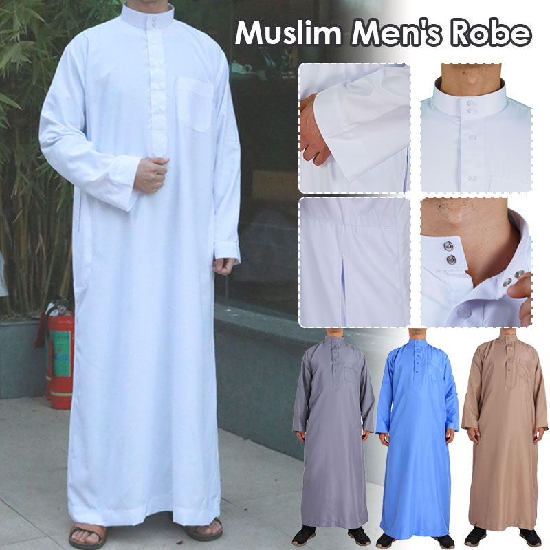 Robes islamiques pour hommes, vêtements musulmans, robe arabe rétro, manches longues, thobe solide, document adt dubaï, caftan saoudien, haut de chemise