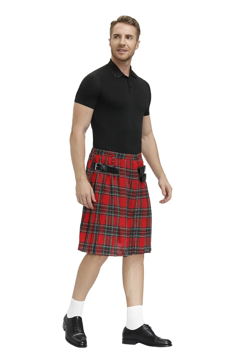 Kilt traditionnel écossais pour hommes avec ceinture bilatérale Kilt masculin plissé en tartan des Highlands