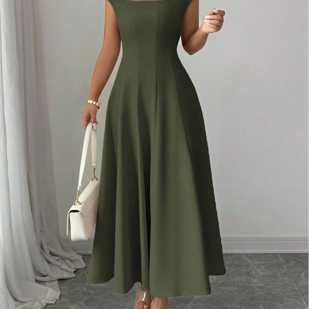 Robe de soirée élégante 2026 pour femme, coupe trapèze, pour fête, mariage, ou banquet, à manches courtes, couleur unie, style raffiné