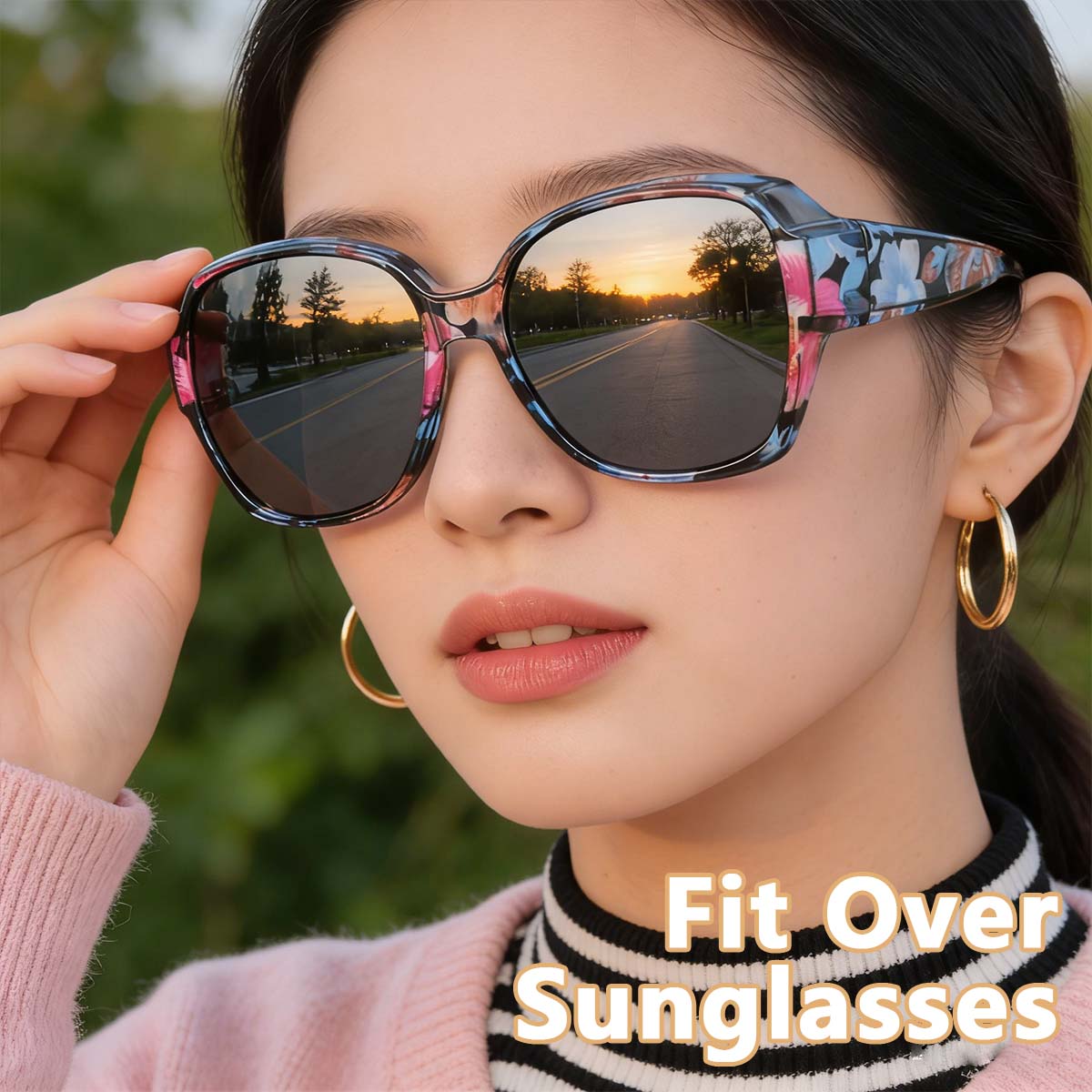 Lunettes de soleil à porter par-dessus les lunettes de vue pour femmes, protection UV, accessoires de mode, s'adaptent aux lunettes de vue, légères T01